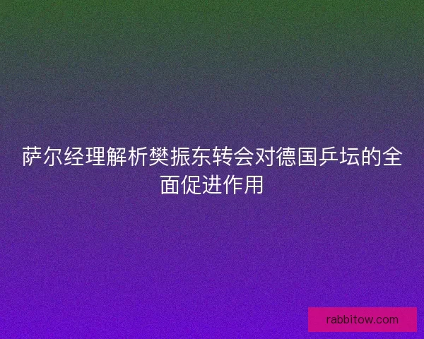 萨尔经理解析樊振东转会对德国乒坛的全面促进作用