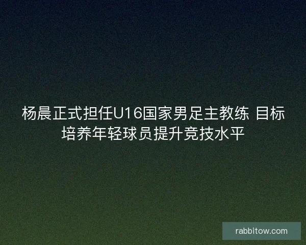 杨晨正式担任U16国家男足主教练 目标培养年轻球员提升竞技水平